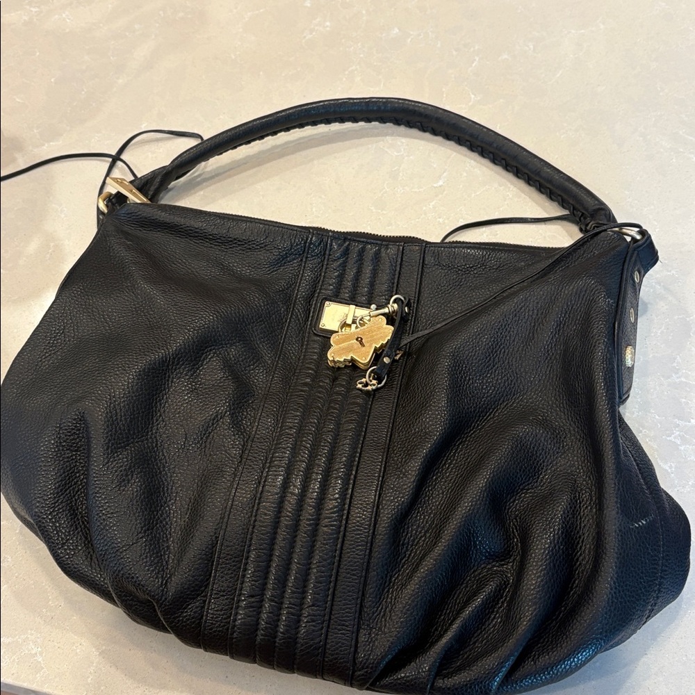 Fox Head Black Leather Shoulder Bag with Gold Hardware - Picture 2 of 4